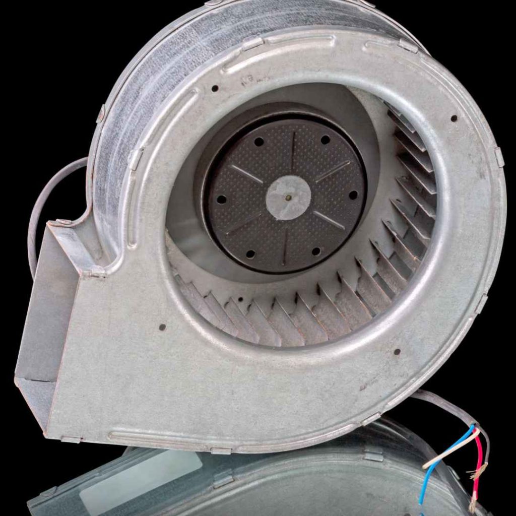 Close-up of a centrifugal fan, a key component often integrated with axial fans for optimizing airflow in electronic enclosures.